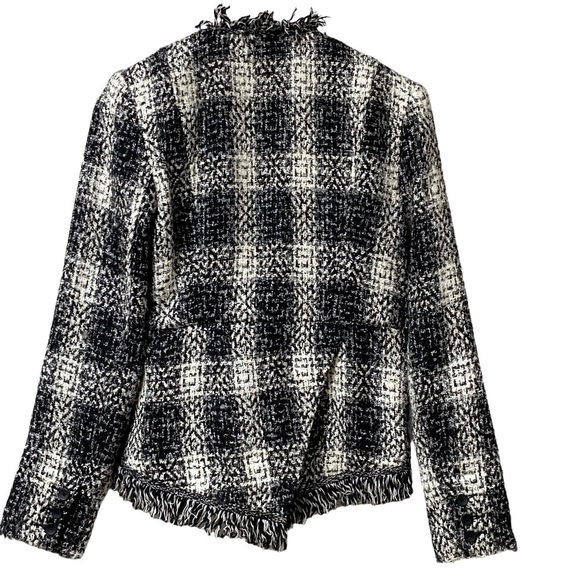 CAROL ANDERSON  Tweed Fringe Blazer Size 2  Luxury Jacket Black Cream - Picture 3 of 11
